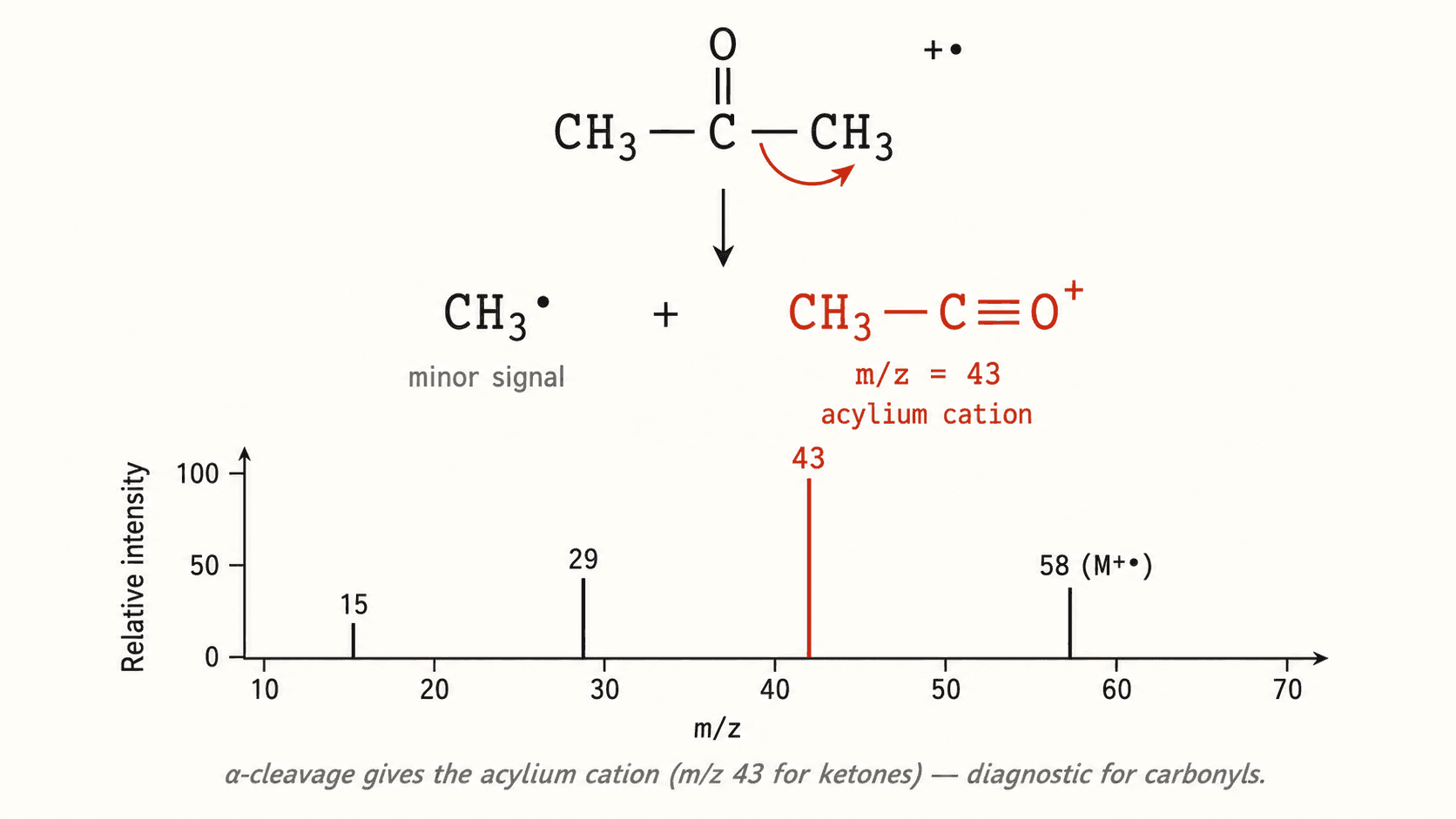 α-cleavage fragmentation of an aliphatic ketone