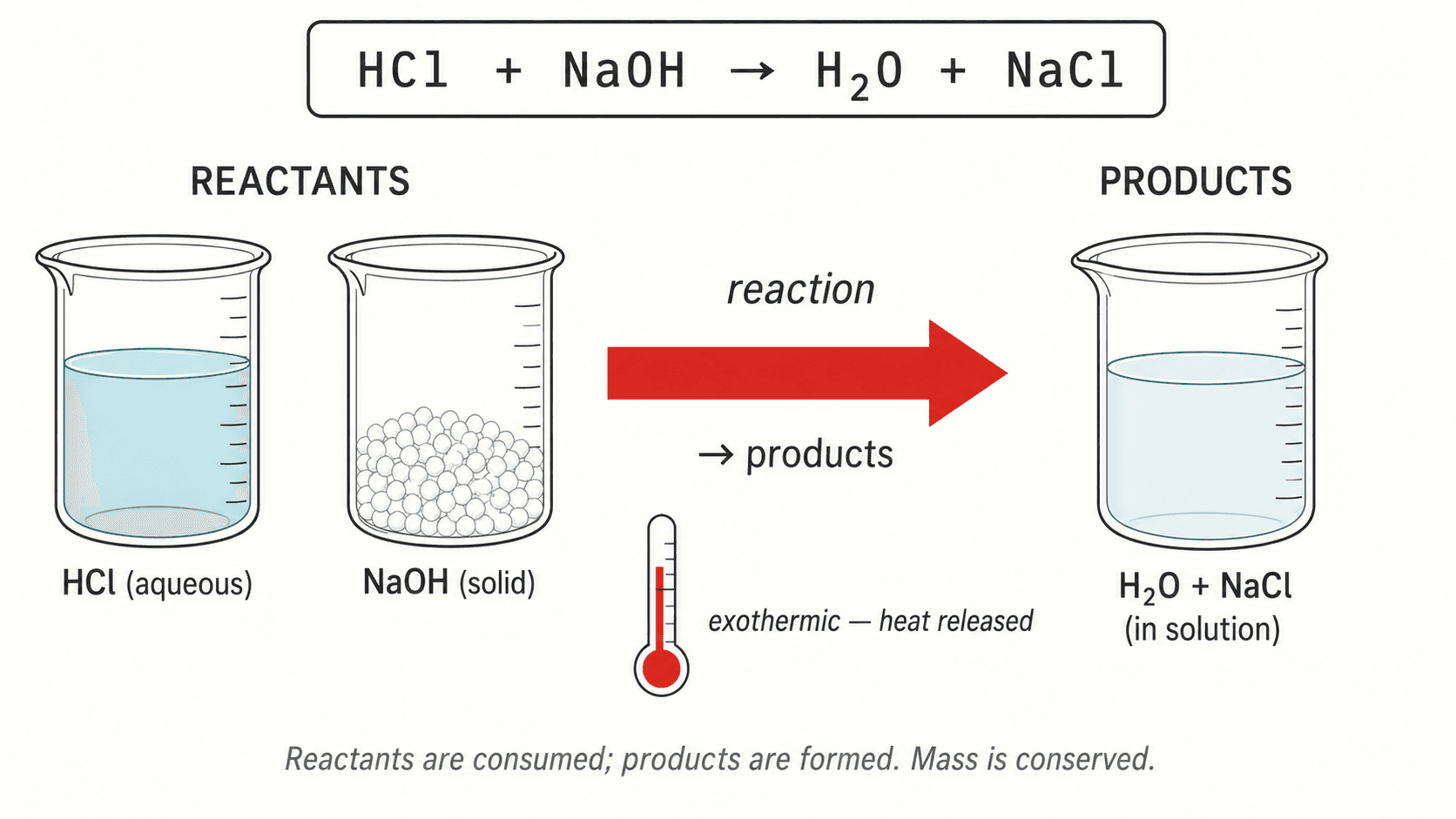 Reaction diagram: arrow between reactants and products