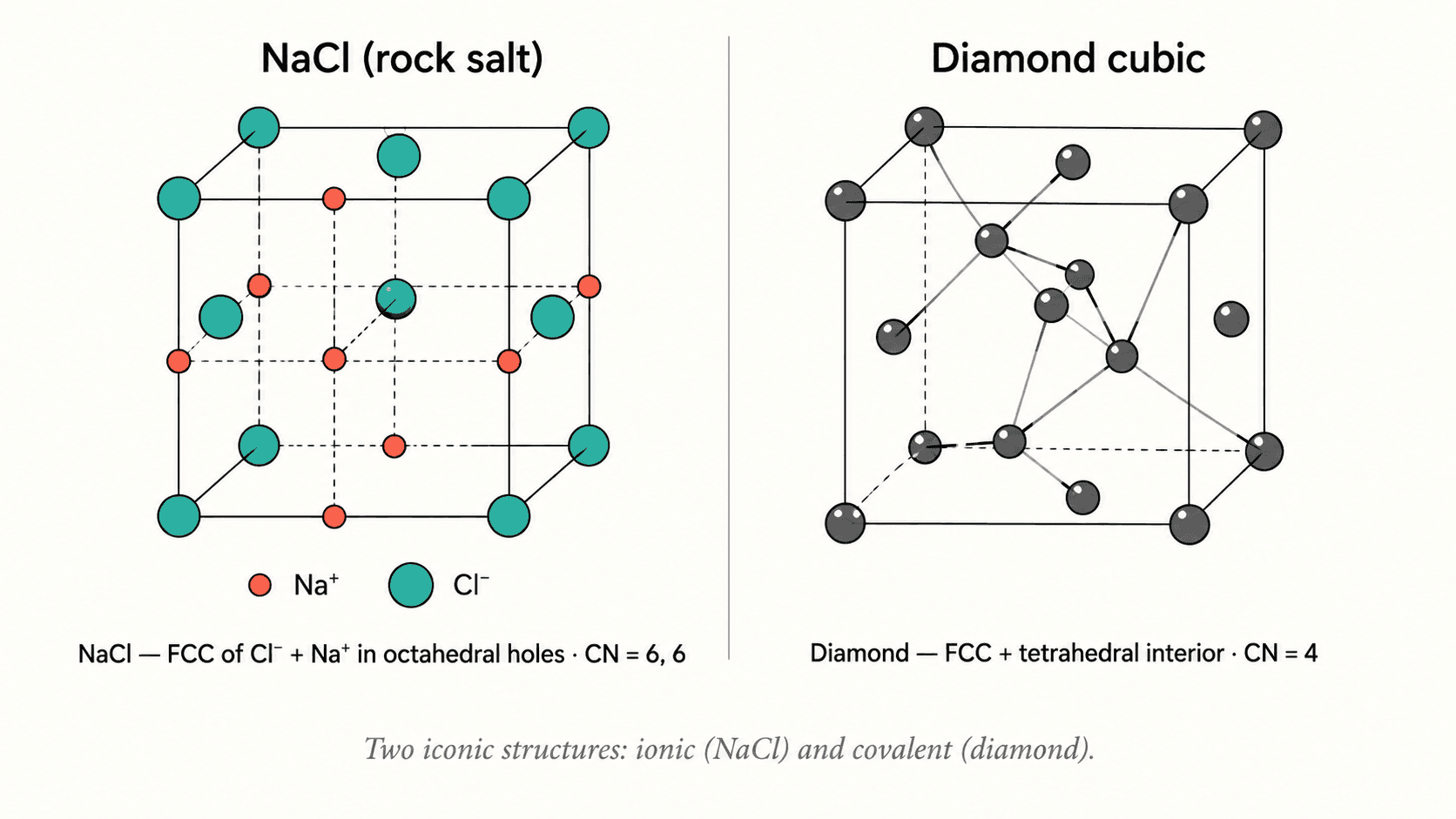 Maille du NaCl (sel gemme) et de la structure diamant